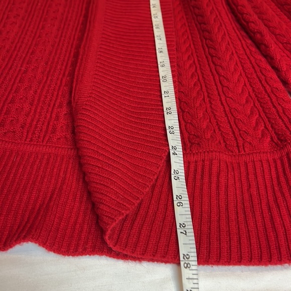 TALBOTS Cable knit Red open face SZ 1X Lambs wool blend fisherman cardigan - Picture 10 of 10